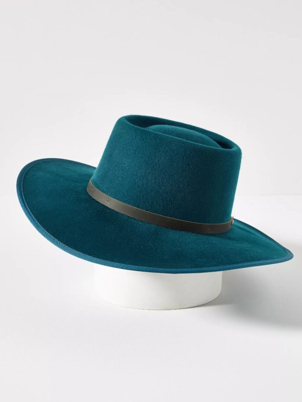 Wyeth for Anthropology Dark Teal Wool Felt Boater Hat - Adjustable